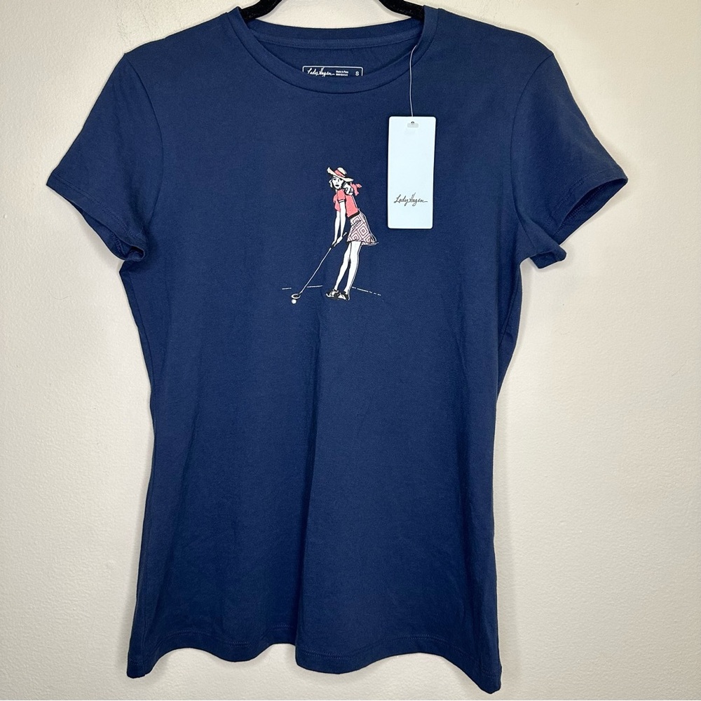 Lady Hagen Women’s Navy Blue 100% Cotton Woman Playing Golf Print T-shirt Size S